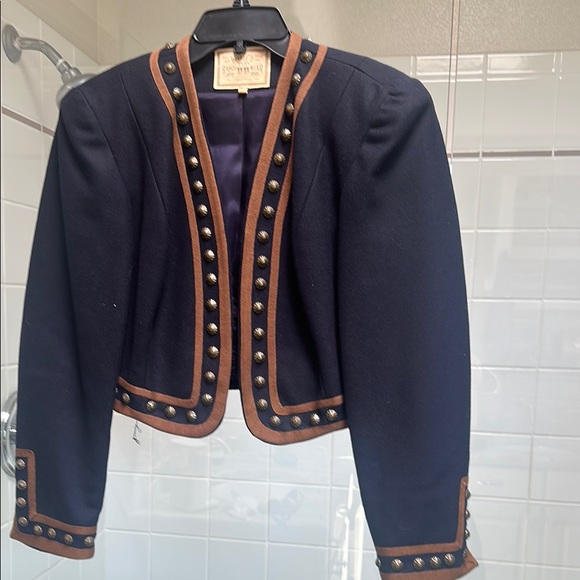 Double D Ranch Jackets & Blazers - Vintage Double D Ranch Navy and Brown Ornate Trim with Studs Wool Blazer
